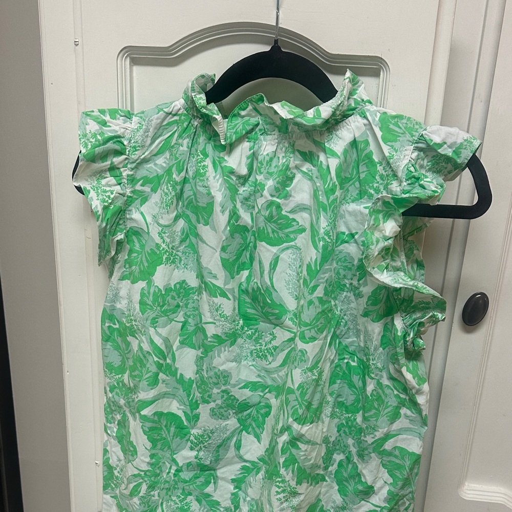 Olivaceous White and Green Floral Ruffle Sleeve Blouse - Picture 4 of 4